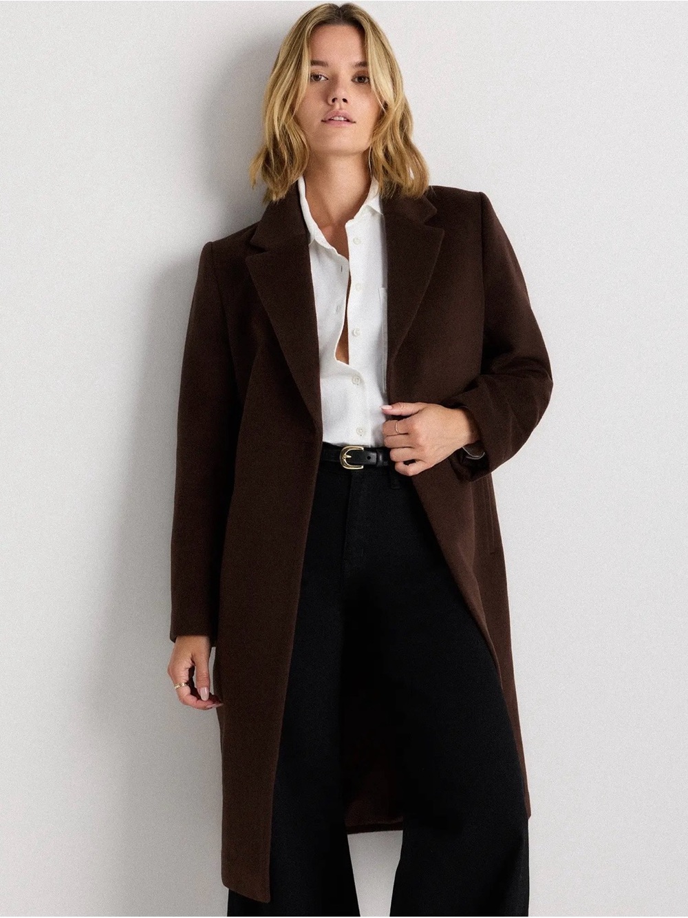 Quince Wool Cashmere Chocolate Brown Classic Single-Breasted Coat NWT Large